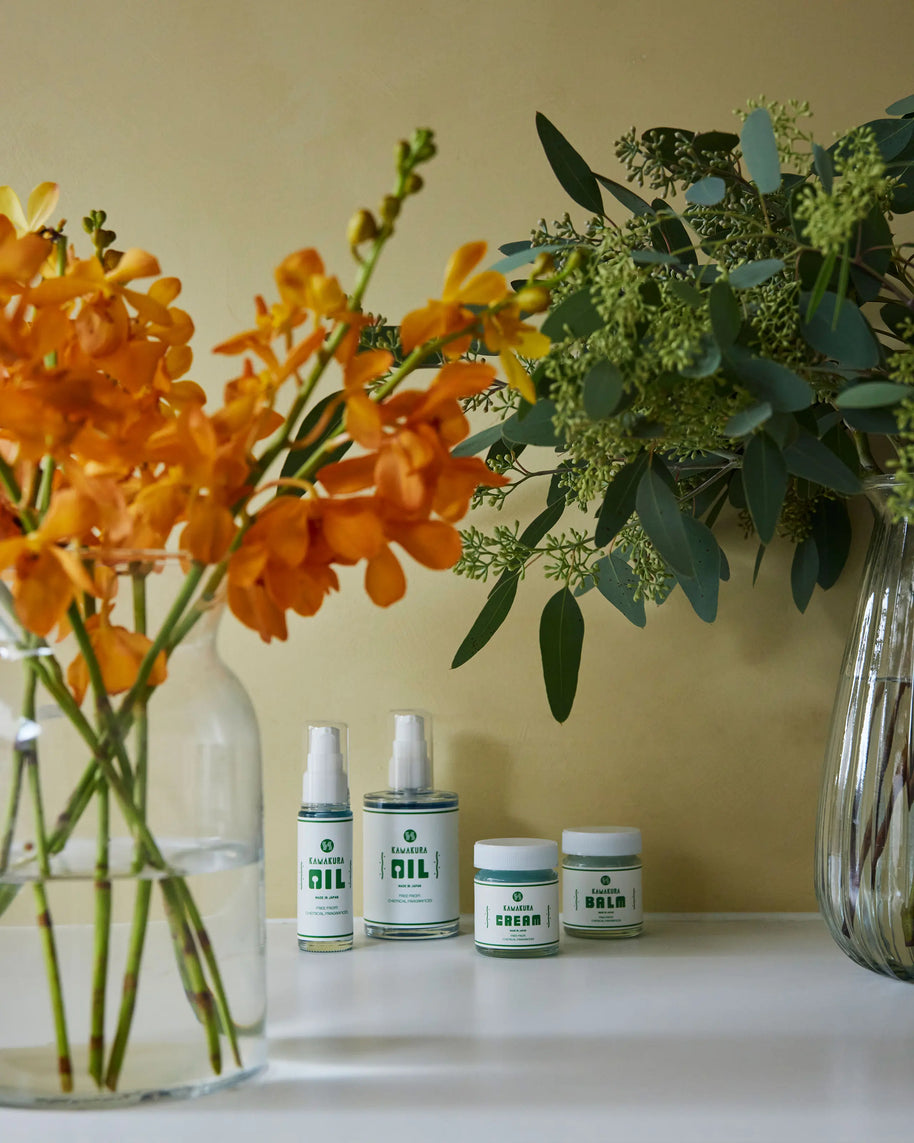 H product 全ラインナップ ヘアオイル 30ml 110ml バーム クリーム 自然派ヘアケア 鎌倉発 花と一緒のイメージカット